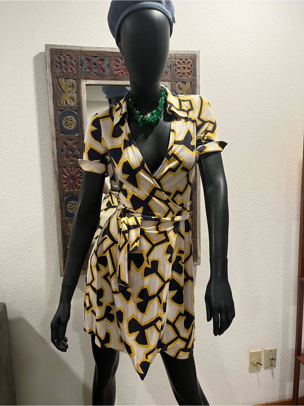 Yellow & Black Geometric Wrap Dress -Diane Von Furstenburg